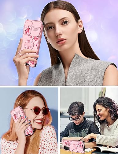 Miniatura 6 de Goocrux Funda 2 en 1 para Moto G Stylus 5G 2022 para mujeres, diseño femenino bonito y estético con funda deslizante para cámara + anillo de flores