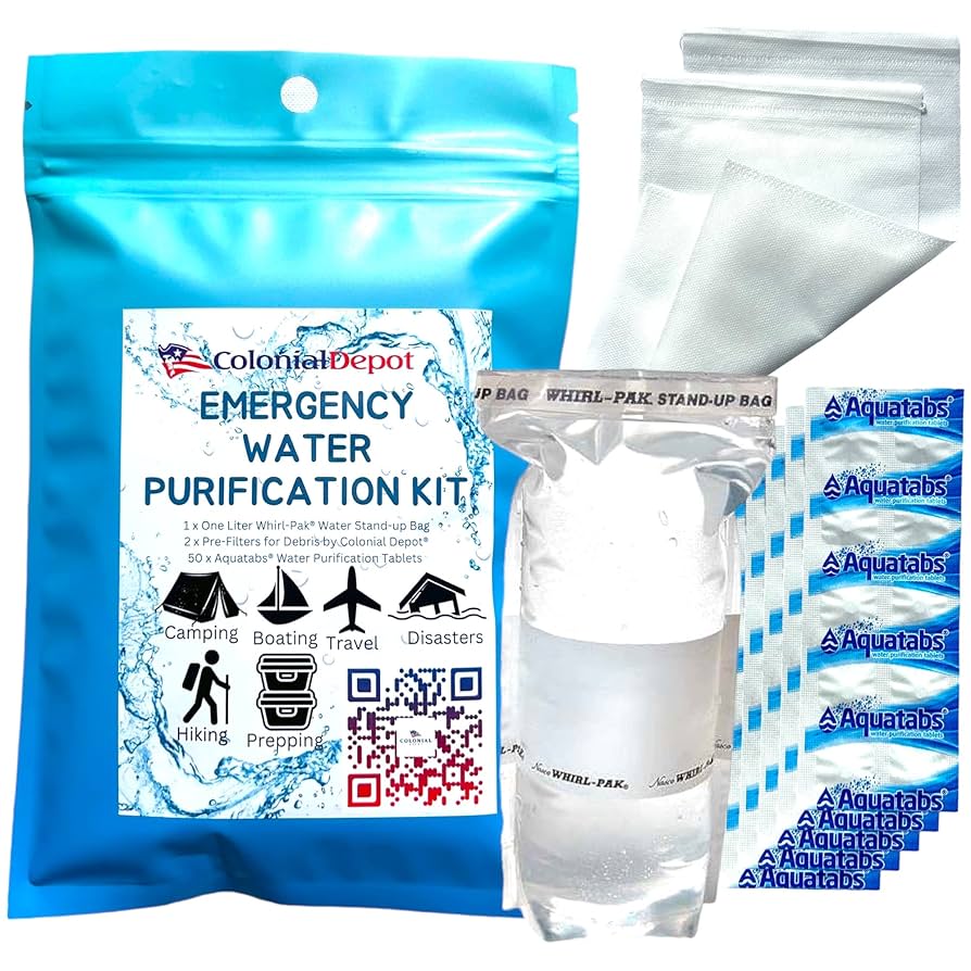 Emergency water purification tablets for survival situations