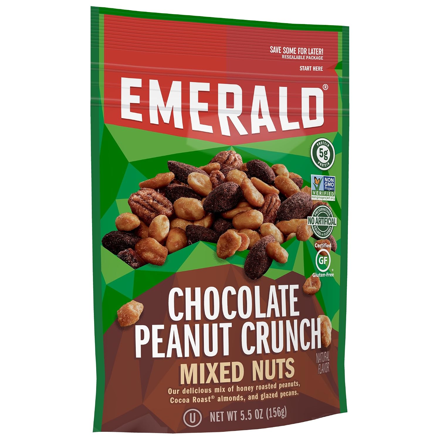 Emerald Nuts, Salty Sweet Chocolate Peanut Butter Mixed Nuts, 5.5 Ounce Resealable Bag