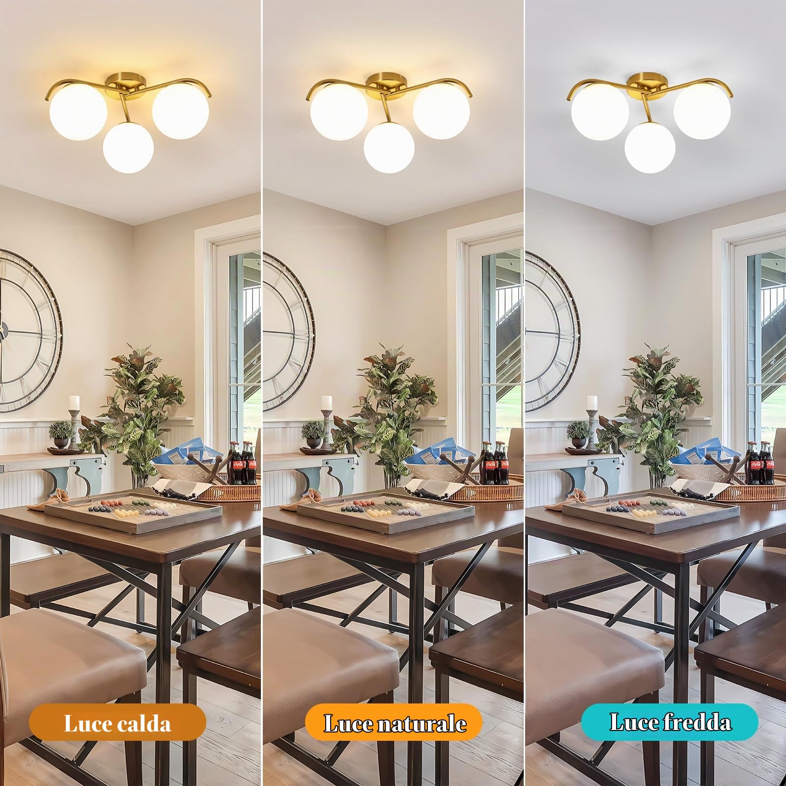 Lampada da Soffitto Oro, E27 Plafoniera da Soffitto a Semi-incasso in Vetro, Metallo Lampadario Moderno per Camera da Letto Soggiorno Cucina Sala da Pranzo Corridoio (Lampadine Escluse)