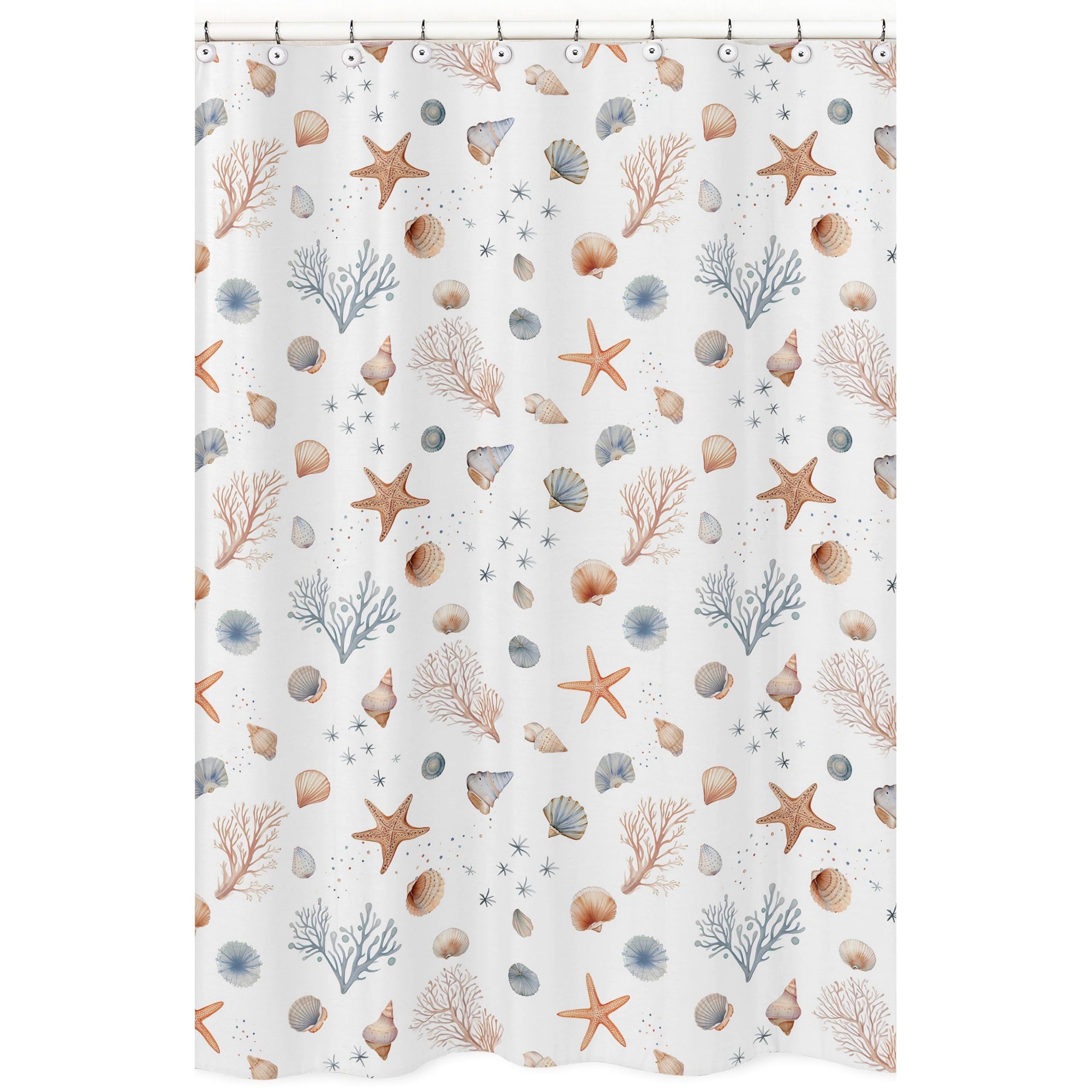 Sweet Jojo Designs Ocean Seashells Boy, Girl, Unisex/Gender Neutral Fabric Shower Curtain for Bathroom Decor Bath Baby Kids Teen Childrens 72x72 - Nautical, Beach Theme, Watercolor, Starfish, Coastal