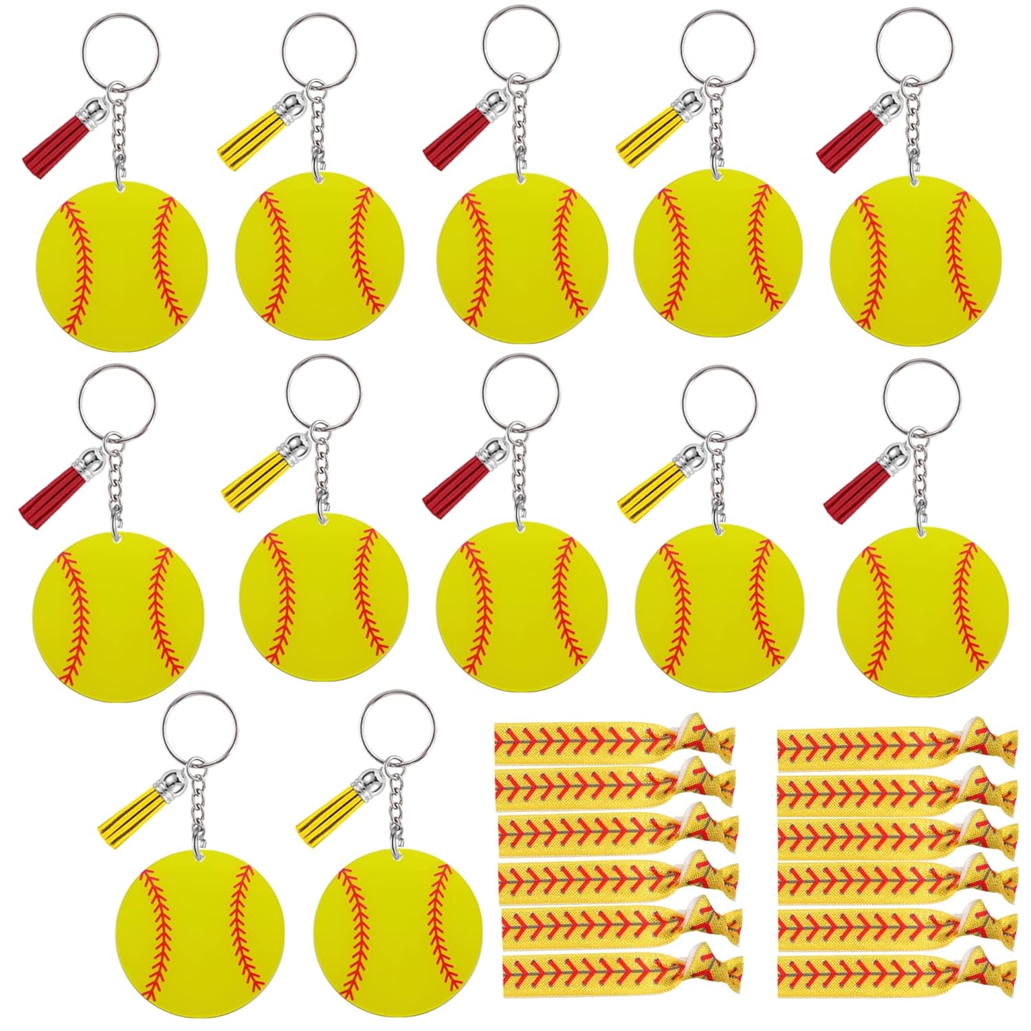12 Pieces Softball Acrylic Keychains and 12 Pieces Softball