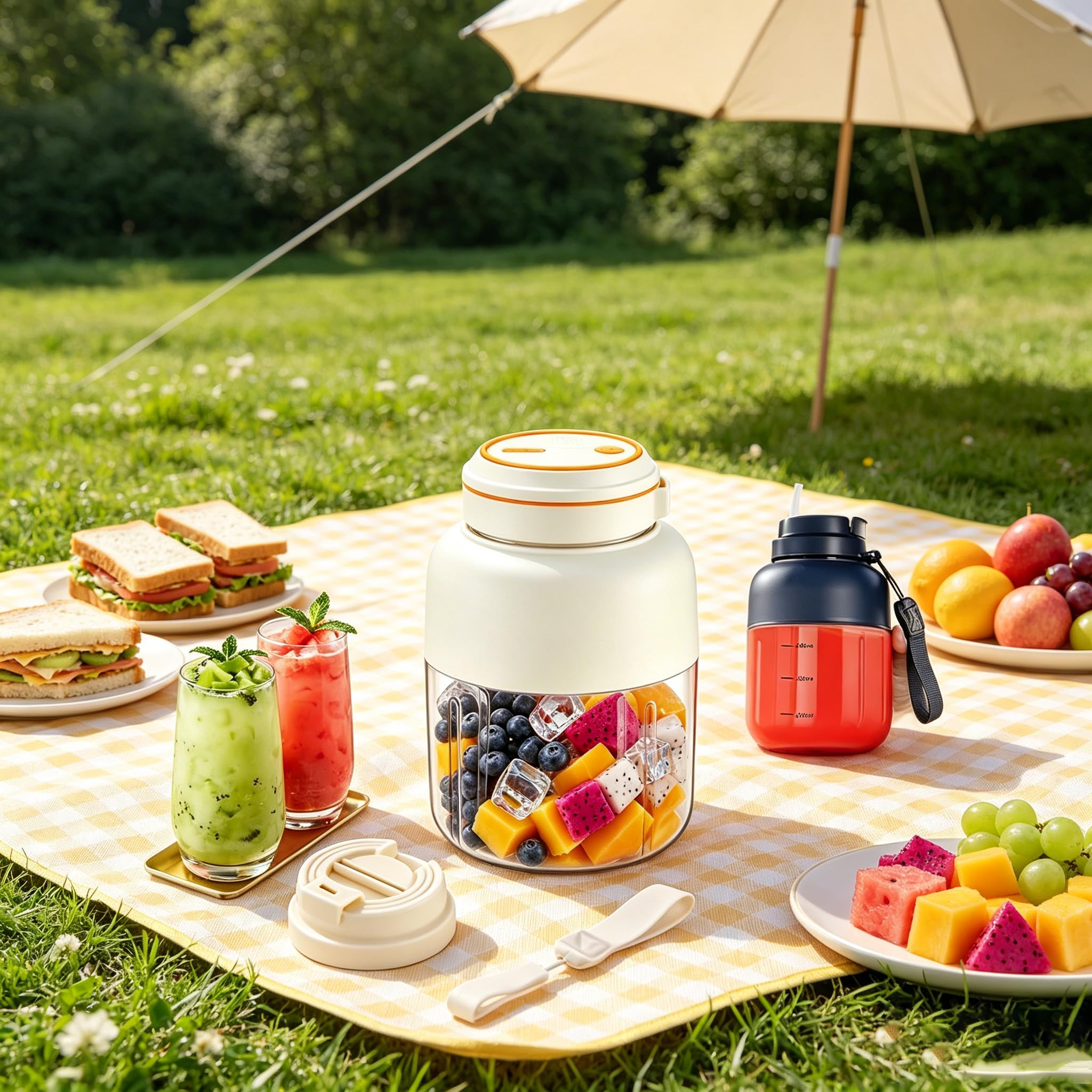 Spremiagrumi portatile senza fili, 1250 ml, frullatore di grande capacità con 3 velocità, doppio coperchio e manico a tenuta stagna, tazza da viaggio ricaricabile tramite USB, per frullati, frutta