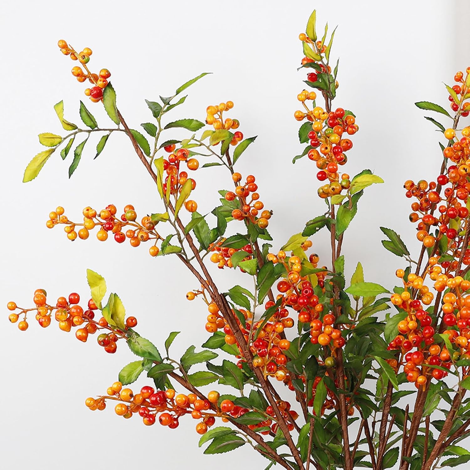 Artificial Fruit Tree Branches, Simulated Fruit Flower Stem Handmade Bouquet Lifelike Faux Fruit Bouquet Stems Flower Arrangement Decor for Home Party Decor Photography Props (Red)(Orange)