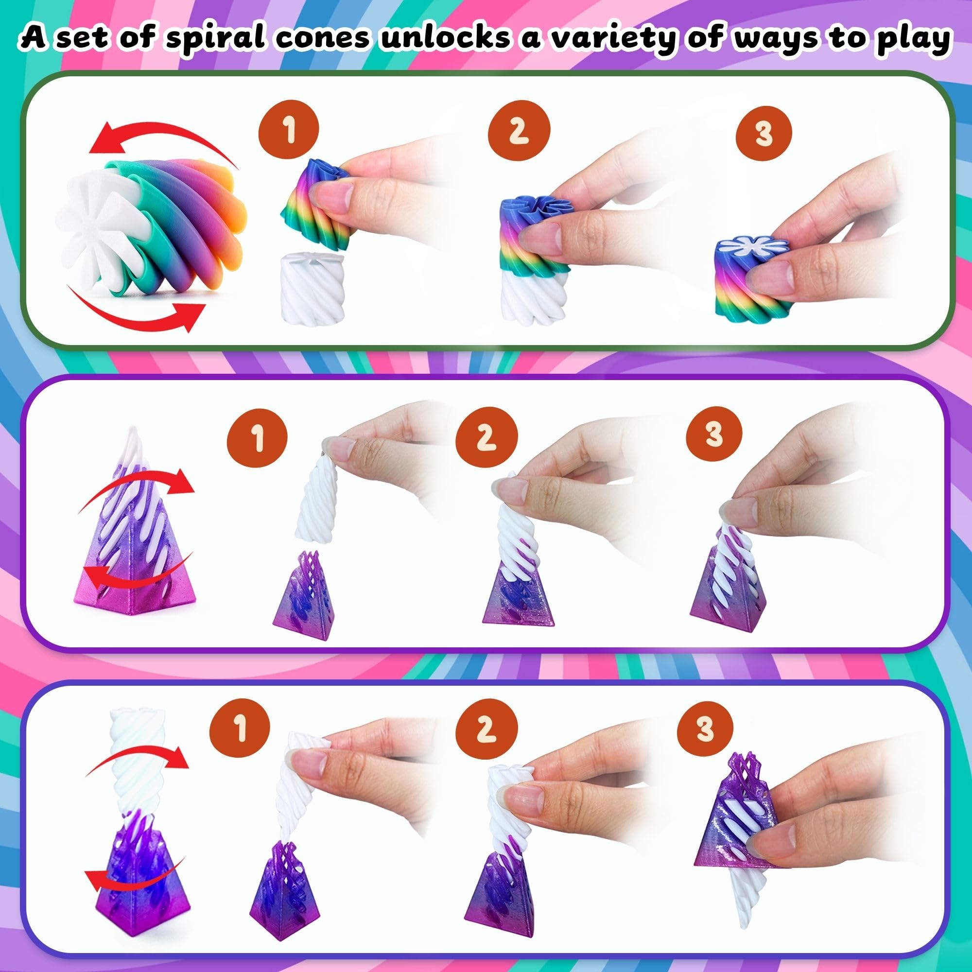 Lubibi 5 SZTUK Spiralny stożek Fidget Zestaw zabawek, drukowany w 3D niemożliwy stożek, stożek Fidget Toys, mini dekoracje biurka odprężającego zabawka dla dzieci dorosłych prezent