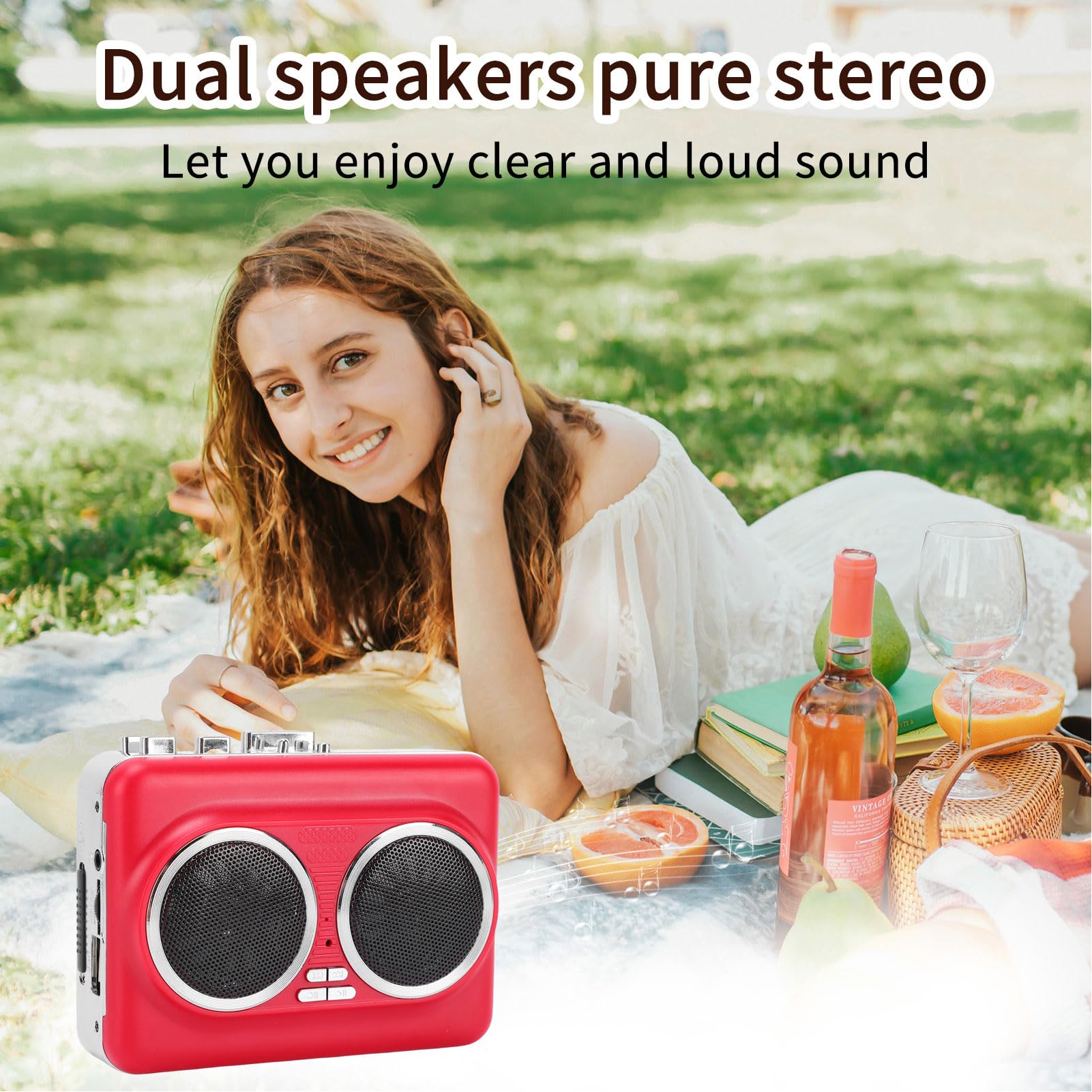 Tosuny Lettore di Cassette, Convertitore Portatile da Cassetta a Digitale, Altoparlante Integrato, Lettore Walk man, Convertitore da Cassetta USB a MP3 con Jack per Cuffie da 3,5 Mm e (rosso)