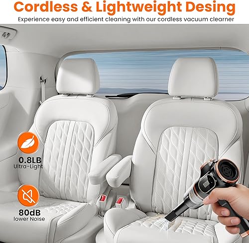 Miniatura 6 de Aspiradora portátil de coche inalámbrica Mini aspiradora de mano de alta potencia con pantalla LCD y múltiples boquillas, limpiadores de mano para