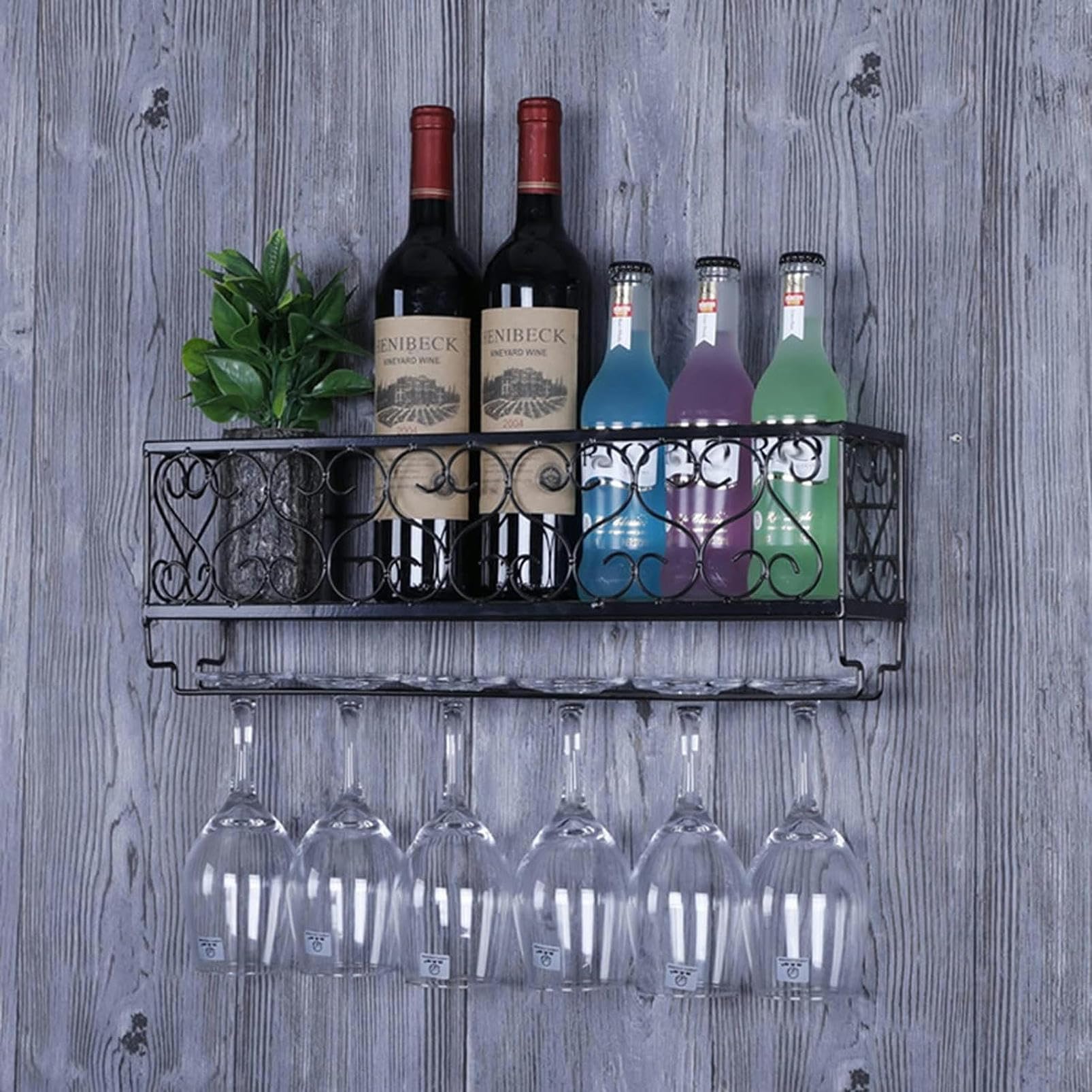 Étagères de rangement pour vin en fer forgé au design mural élégant et robuste