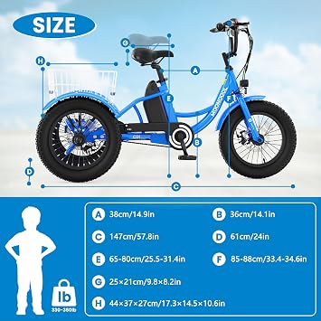 MOONCOOL 16 Inch Electric Tricycle, Youth Electric Trike, 250W 3 Wheel Bike | Up to 40 Miles with Pedal Assist, 16x3.0 Fat Tires, 24V 10.4Ah Removable Battery, Aluminum Frame, Disc Brakes, Rear Basket