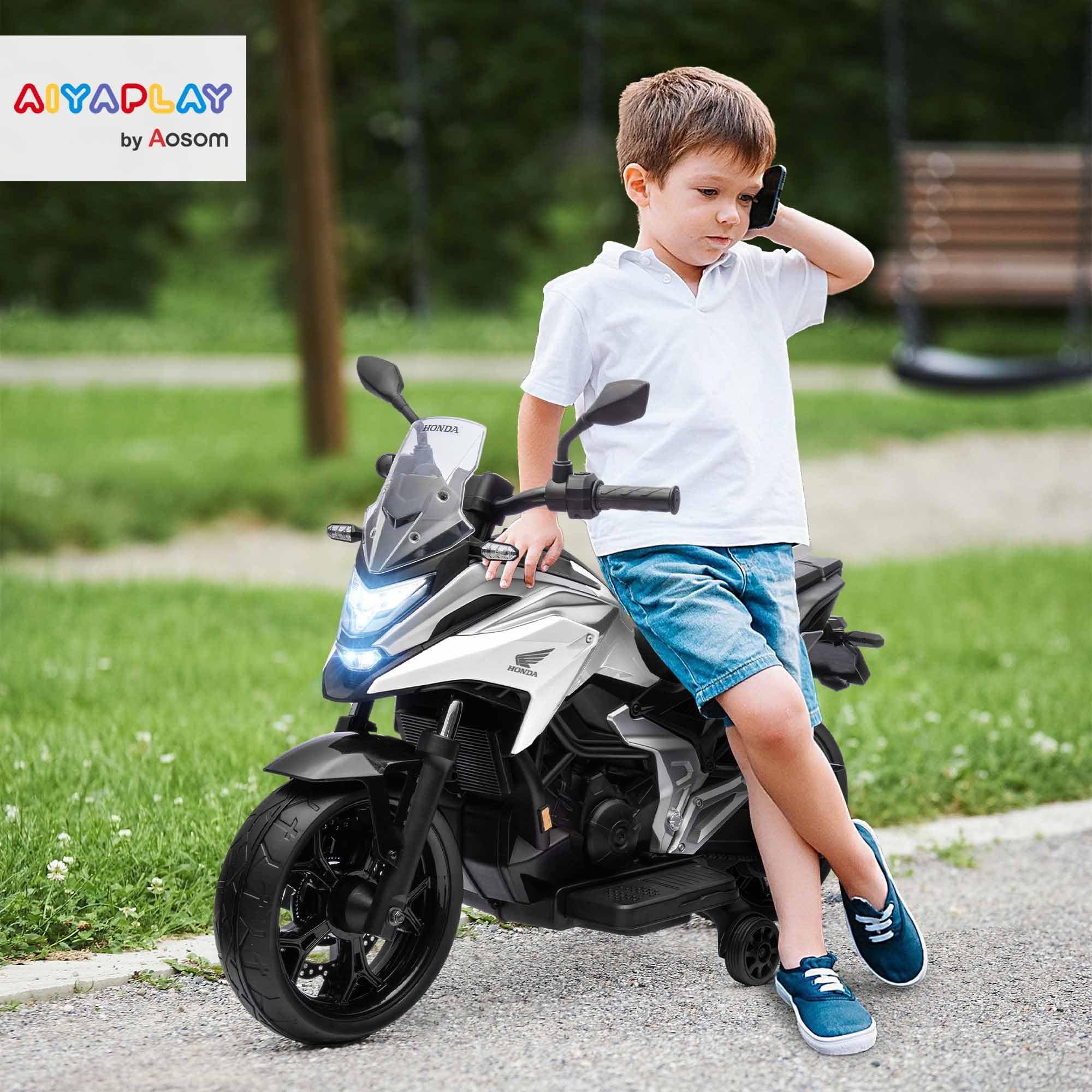 AIYAPLAY Moto électrique Enfants Honda 3-6 Ans Musique Phares 2 Roues d'entraînement 107x46x75 cm Blanc