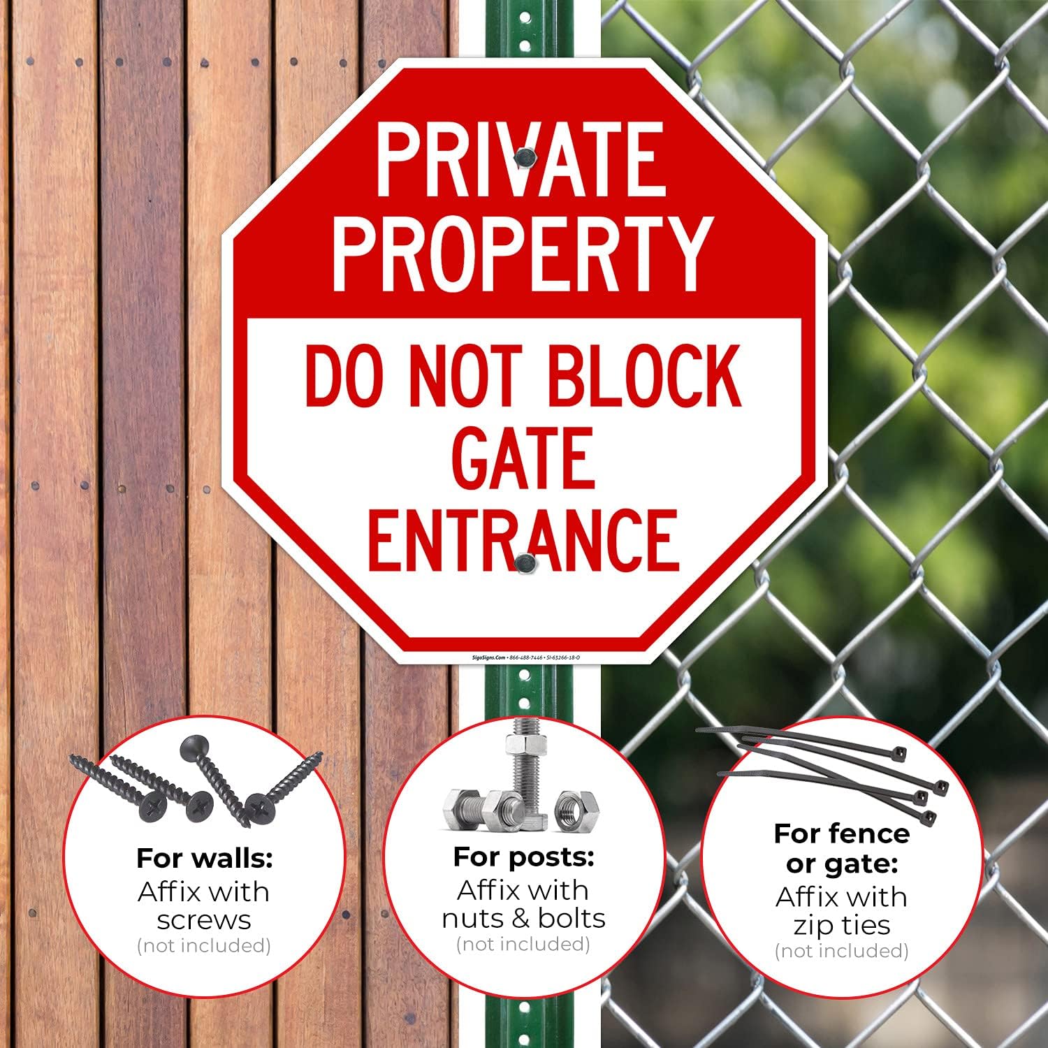 Private Property Do Not Block Gate Entrance Sign, 18x18 Inches, Rust Free .063 Aluminum, Fade Resistant, Made in USA
