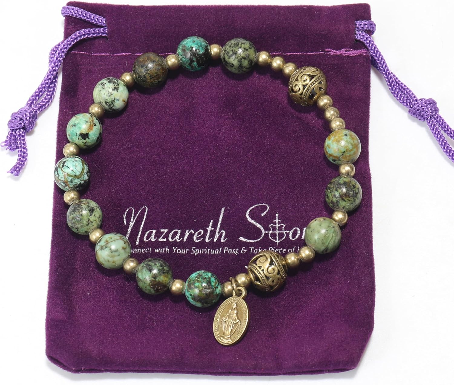 Nazareth Store Stone Beads Rosary Bracelet with Metal Separators and Catholic Medal - Durable and Elegant Wrist Jewelry - Image 2
