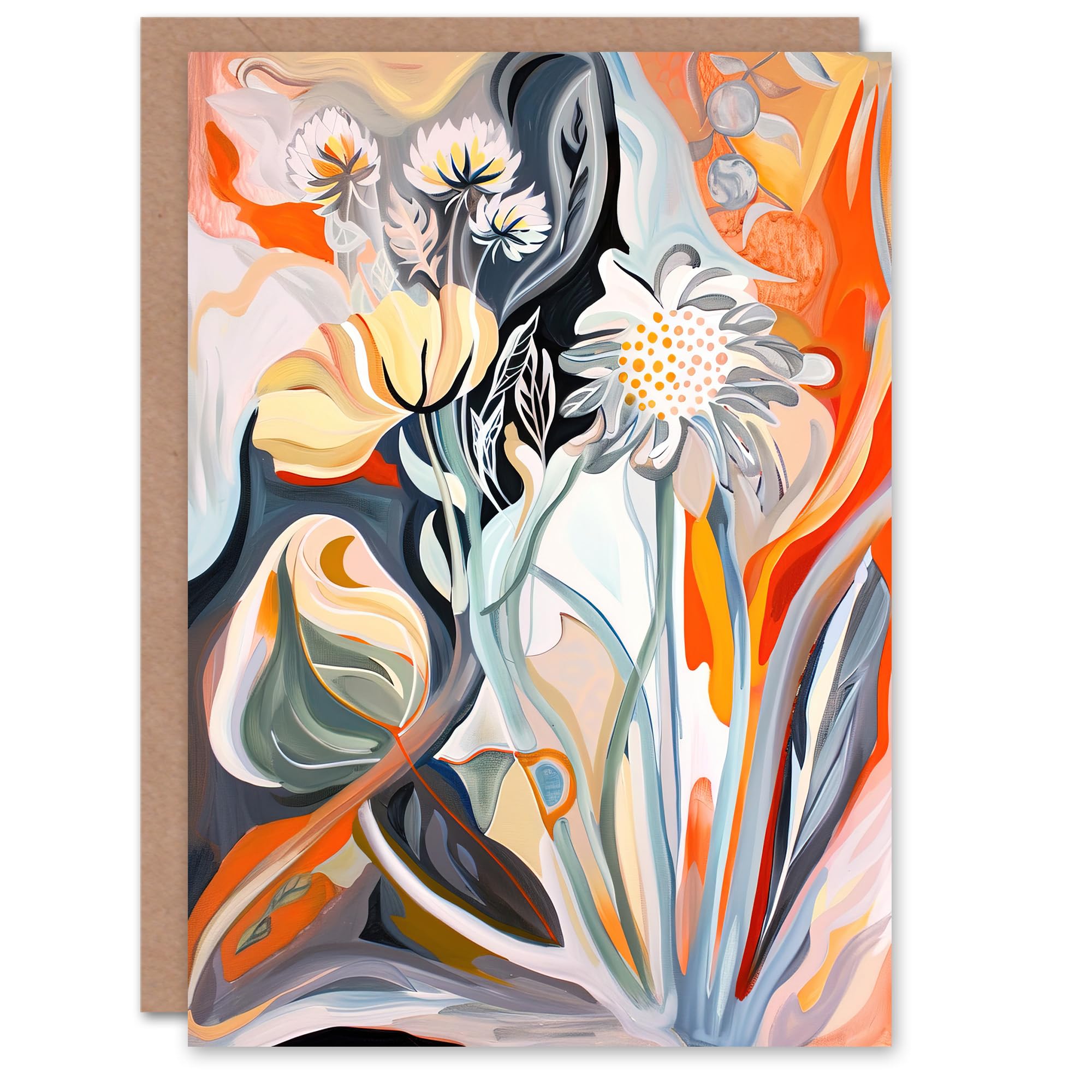 Artery8 Greeting Card Abstract Wildflowers Bright Floral Folk Art For Her Woman Birthday Card