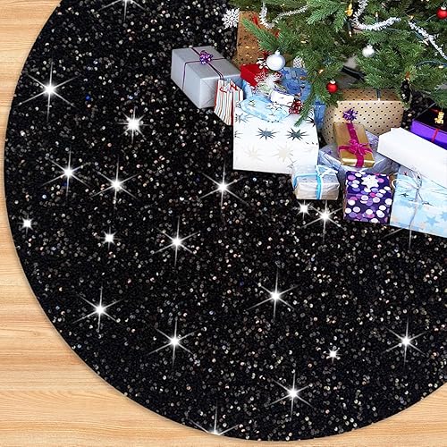 Falda negra para árbol de Navidad con lentejuelas, falda de árbol de Navidad de 21 pulgadas, falda de árbol de Halloween, cubierta gótica para árbol