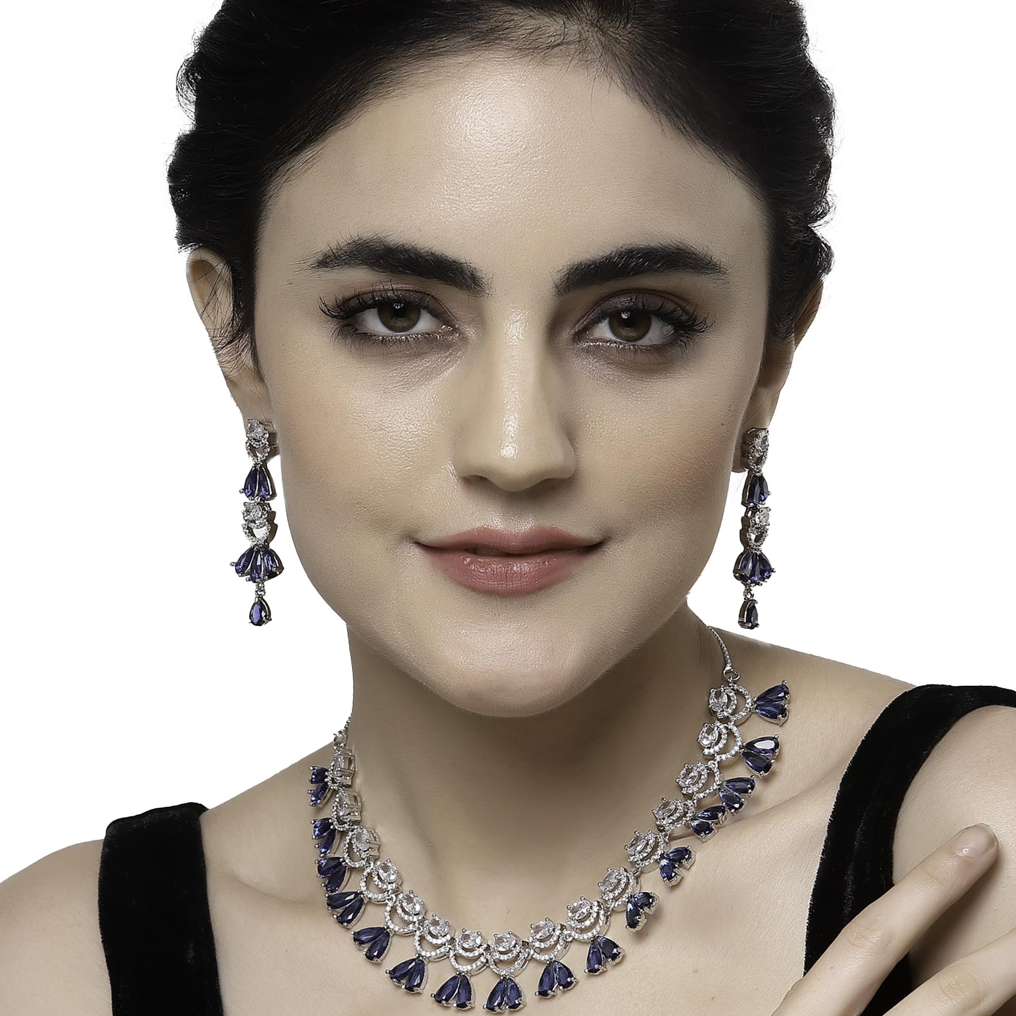 Rhodium-Plated American Diamond Necklace & Earrings Set