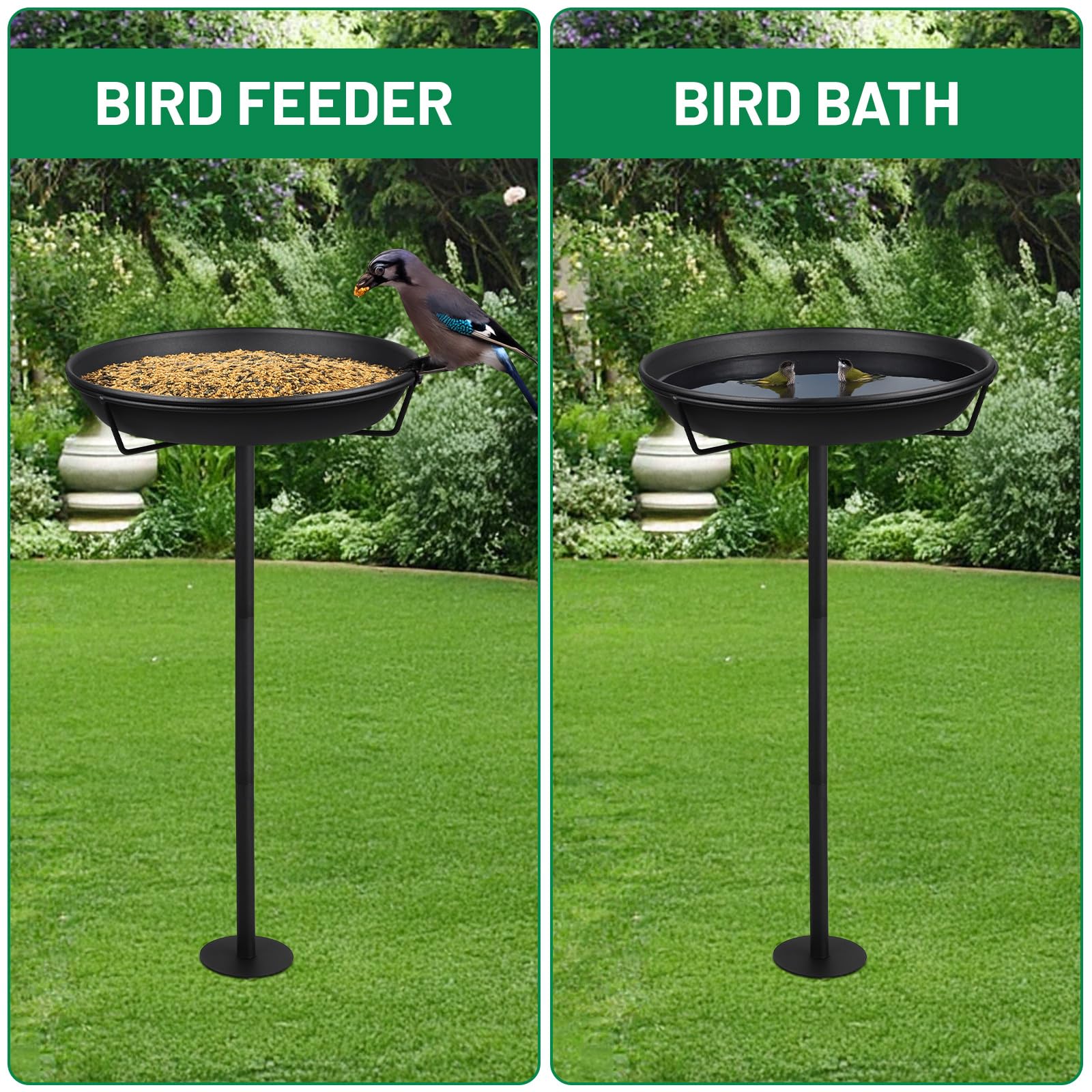 DBREAKS Mangiatoia Grande in Metallo per Uccelli, Abbeveratoio Vasca per uccelli Selvatici, 30.5 x 82 cm, Decorazione per Esterni, Giardino, Patio, Cortile, Prato, Nero