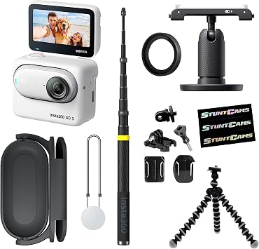 كاميرا حركة صغيرة وخفيفة الوزن Insta360 GO 3 بسعة 128 جيجابايت، محمولة ومتعددة الاستخدامات، وجهة نظر بدون استخدام اليدين، جراب حركة متعدد الوظائف، مقاوم للماء، مع عصا سيلفي بدون طيار مقاس 118 بوصة، وحامل ثلاثي صغير وحامل خوذة