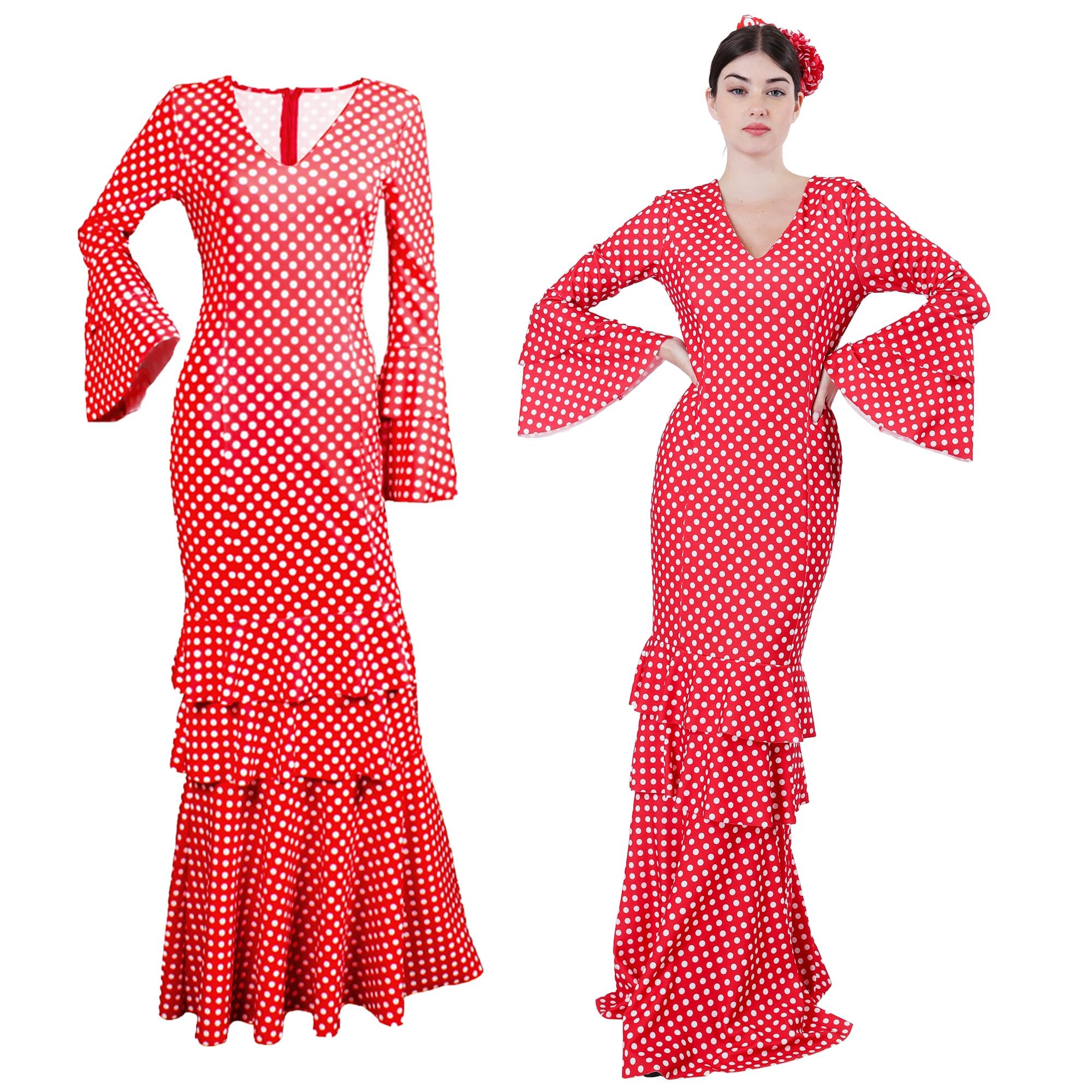 Vestido sevilliana Disfraz de Flamenca para Mujer, Traje de Sevillana Gitana Andaluz con Lunares Ideal para Feria de Abril y Carnaval — view 8