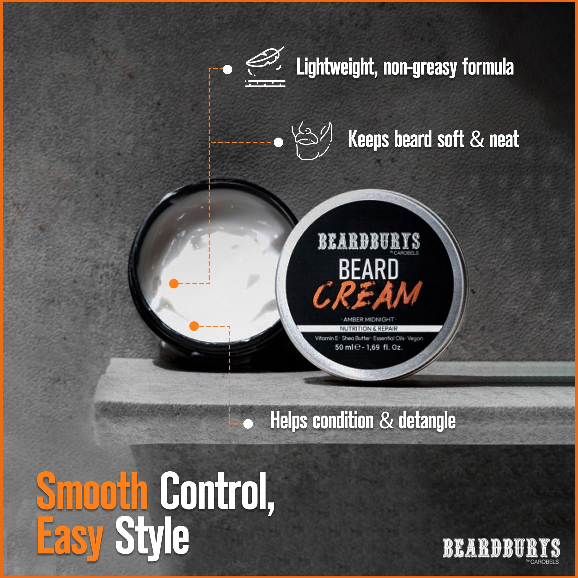 Beardburys Beard Grooming Kit for Men, Shampoo, Oil and Cream Care Set Gift | Beard care set with beard shampoo, beard oil and beard cream. Hydrating and nourishing with amber midnight fragrance.