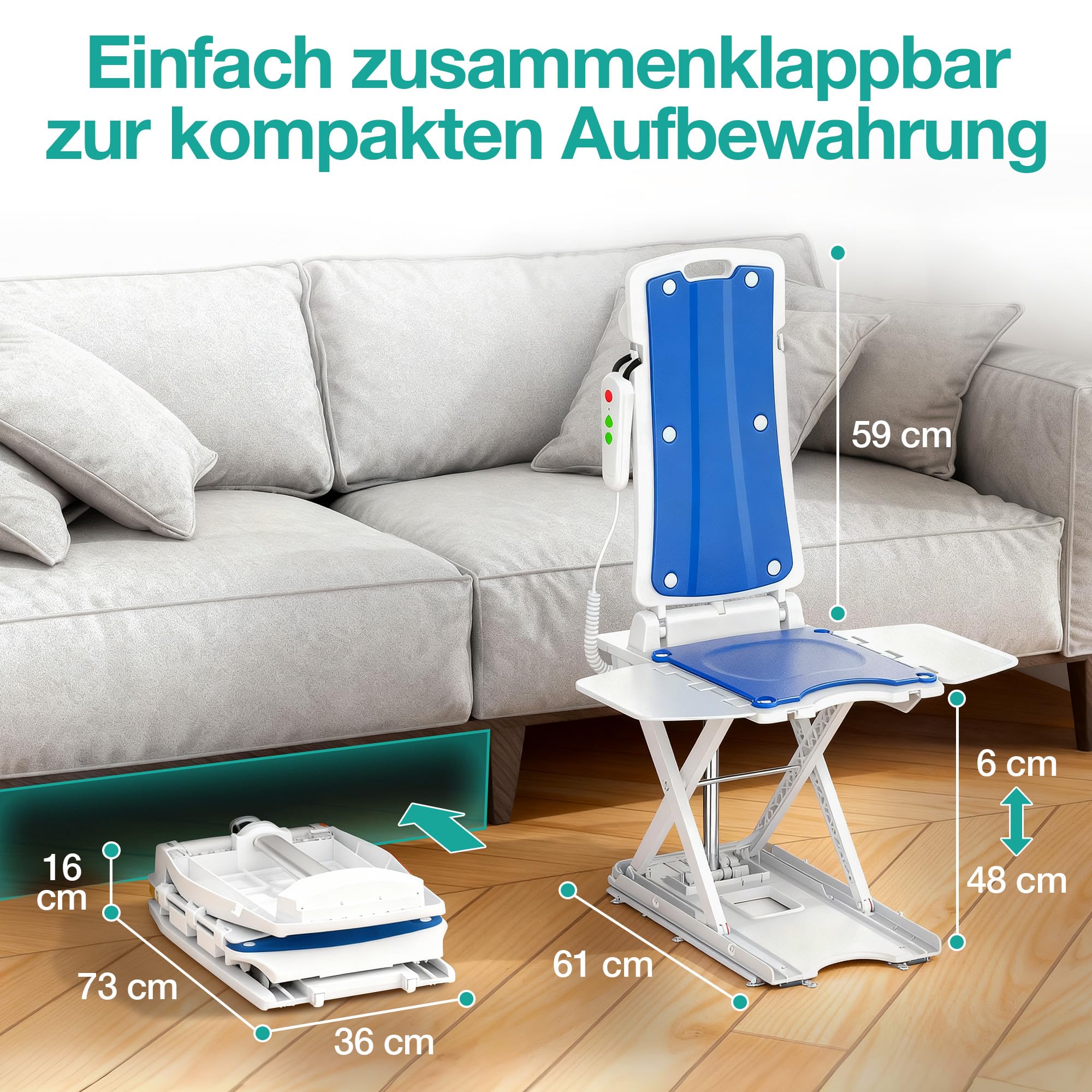 Elektrischer Badewannenlift für Senioren – Tragbarer motorisierter Aufstehsitz mit Fernbedienung, höhenverstellbar 6–46 cm, IP68 wasserdicht, ergonomischer klappbarer Sitz, bis 140 kg belastbar