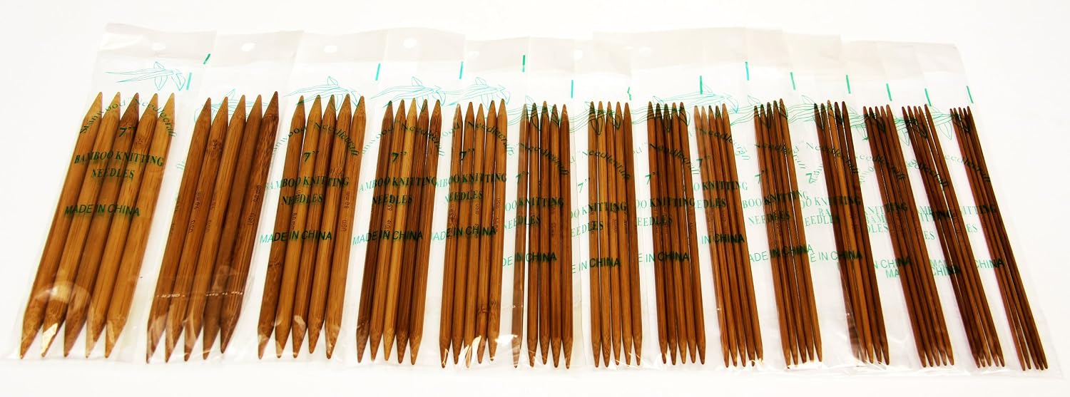 Carbonized Patina 7" Double Point Bamboo Knitting Needles 14 Sizes (70 Pieces)