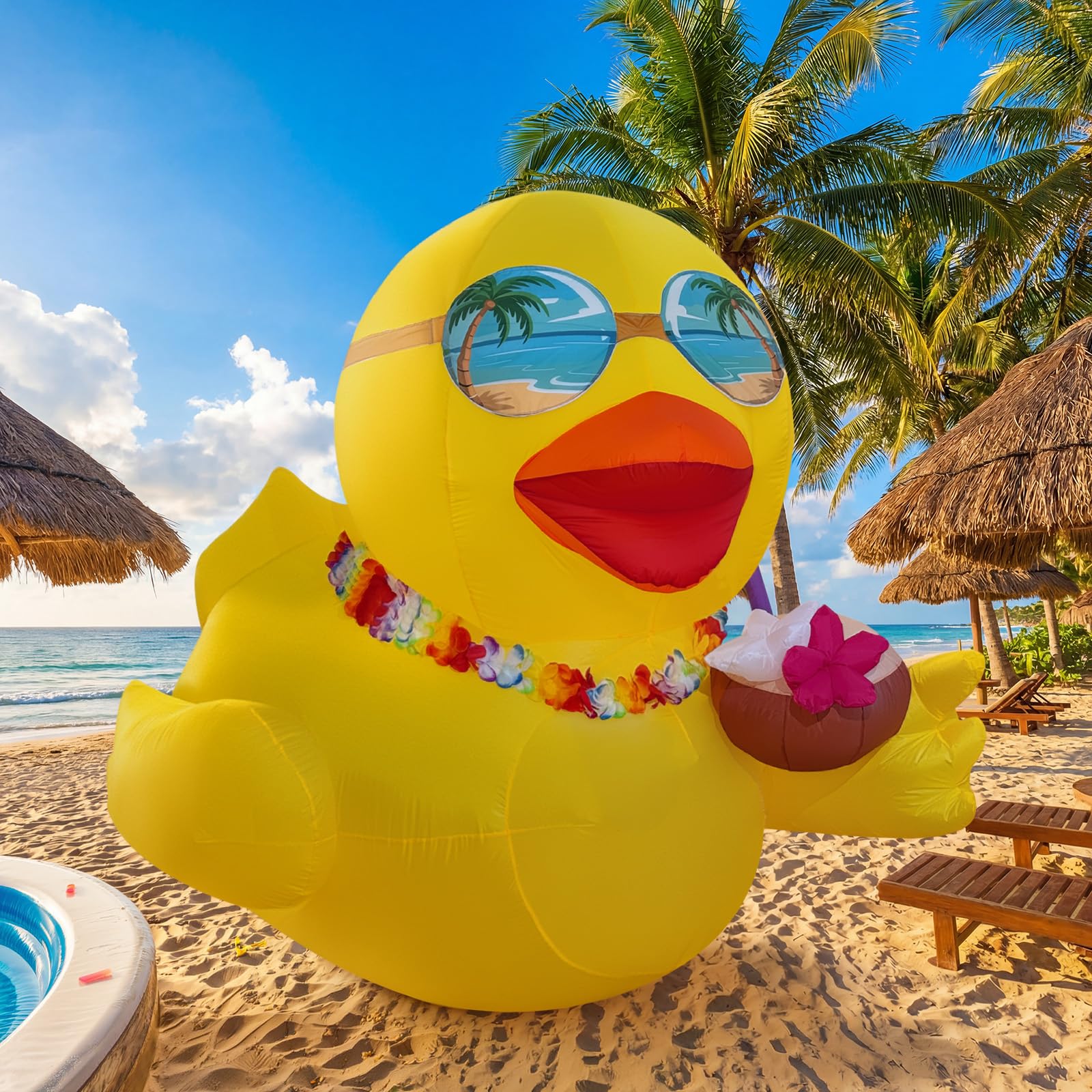 Photo 1 of ***PARTS ONLY***OurWarm 6 FT Inflatable Duck Luau Party Decorations, Luau Party Inflatable Decorations with LED Lights, Summer Inflatables Outdoor Decorations for Hawaiian Pool Summer Beach Tropical Party Decorations