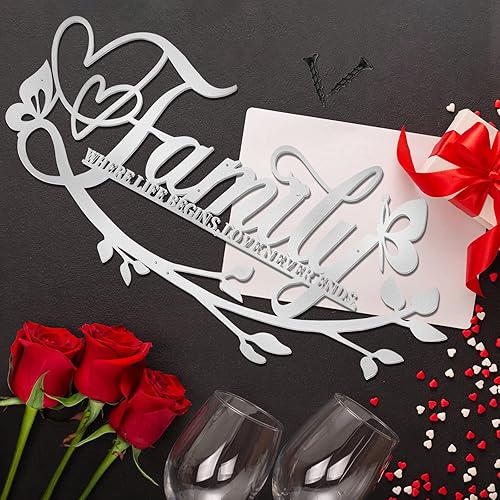 Miniatura 7 de Letrero de metal con texto en inglés Family Where Life Begins Love Never Ends (Family Where Life Begins Love Never Ends) de metal, decoración de