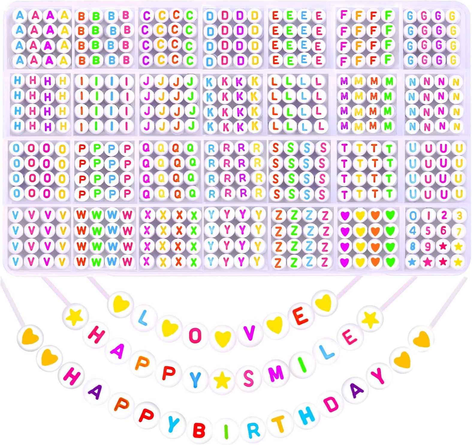 1400pcs Colorful Letter Beads Kits, A to Z Acrylic Round Spacer Alphabet Beads Heart Star Threading Bead for Bracelets Necklaces DIY Jewelry Making