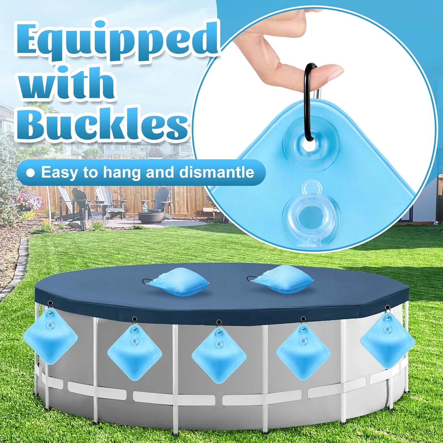 20 Pack Pool Cover Weights with Hooks,Heavy Duty Winter Pool Cover Hanging Bags,Leakproof Pool Tarp Weights for Above Ground Pools
