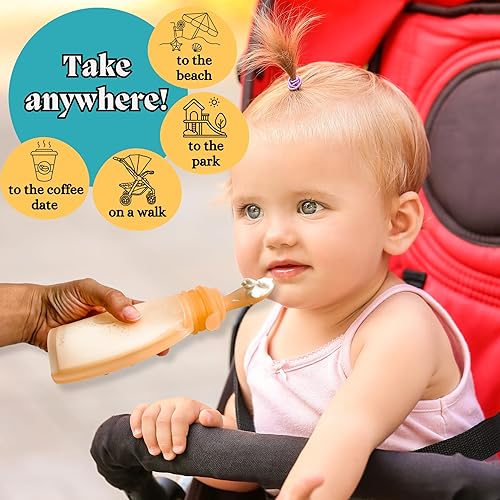 Miniatura 3 de Bolsas reutilizables de silicona para alimentos con accesorio de alimentador de cuchara para bebés, paquete de 2, bolsas para apretar para niños,