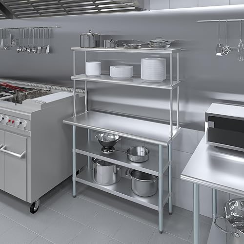 Vista 23 de Mesa de trabajo de acero inoxidable de 18 x 48 pulgadas AmGood Mesa de preparación de alimentos de metal NSF