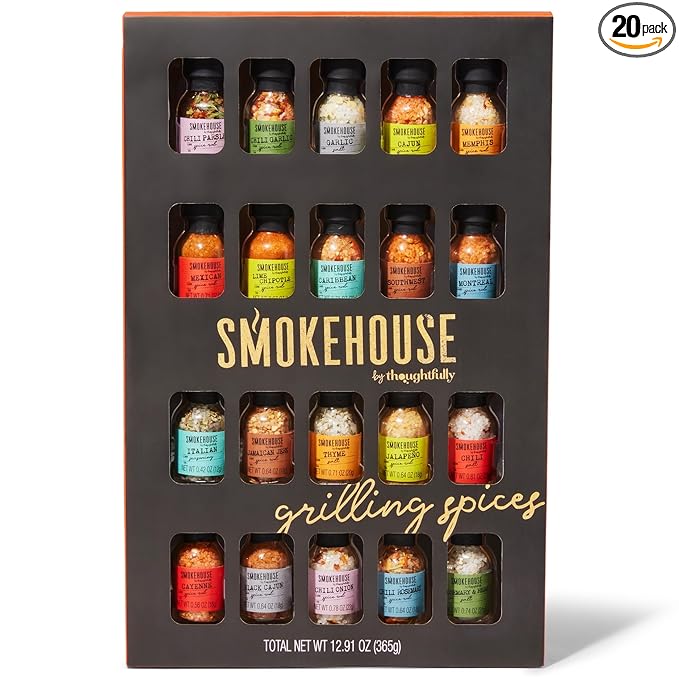 Smokehouse by Thoughtfully Ultimate Grilling Spice Set, Grill Seasoning Gift Set Flavors Include Chili Garlic, Rosemary and Herb, Lime Chipotle, Cajun Seasoning and More, Pack of 20