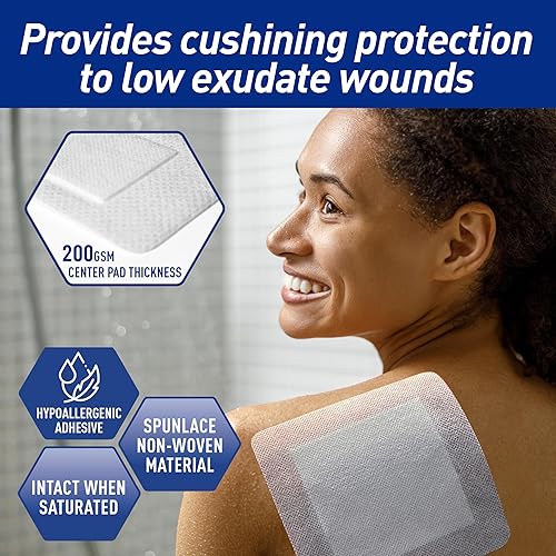 Miniatura 10 de Medpride Apósitos de gasa con bordes de 4x4 pulgadas 25 unidades bolsas empaquetadas individualmente apósito para heridas con bordes adhesivos y