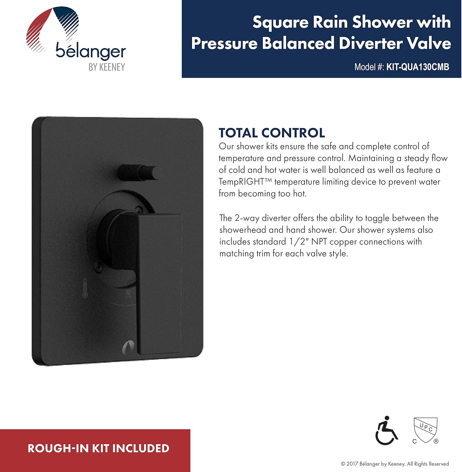 Shower system control panel with 2-way diverter