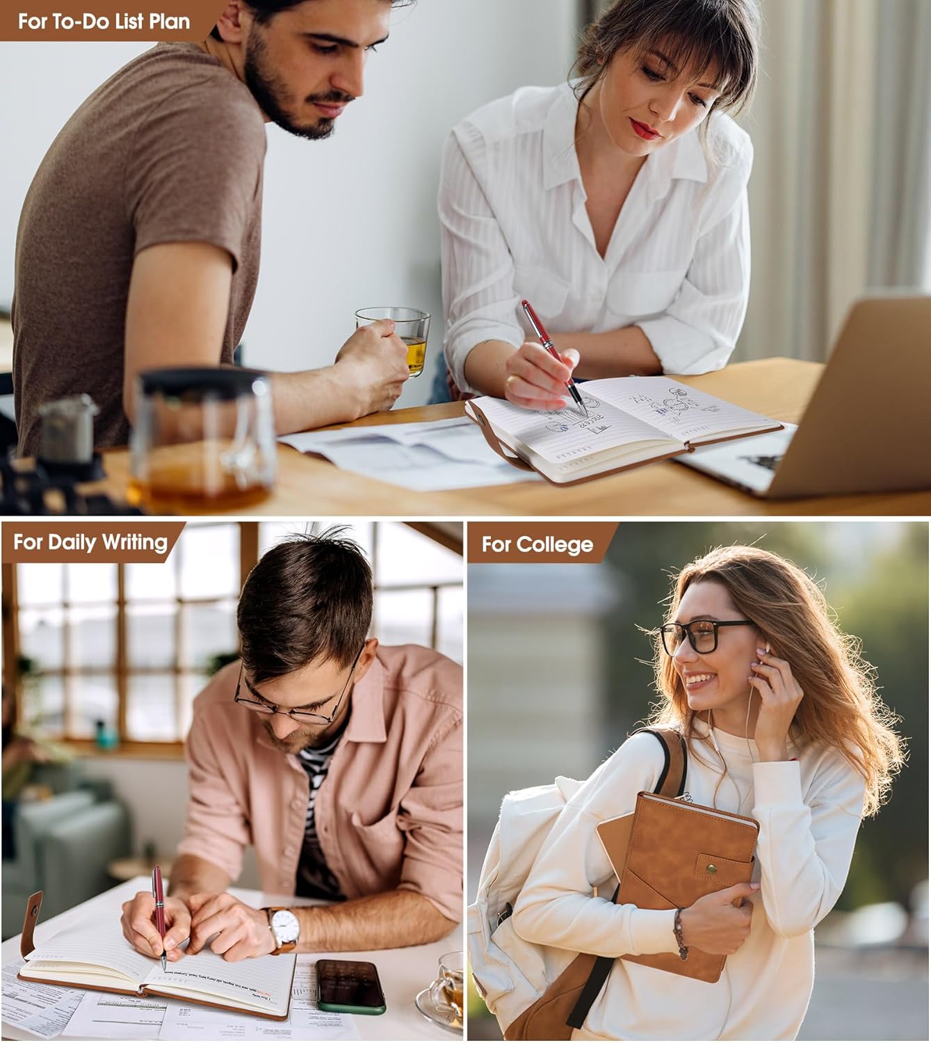 A5 Lined Leather Journal Notebook,Hardcover Journal Set with Pen and Gift Box,100Pages 100gsm Thick Ruled Paper Daily Diary for Men Women School,Travel,Business,Work,Writing 5.9" X 8.4" - Image 7