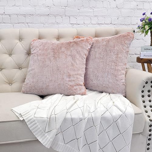 Miniatura 60 de Juego de 2 fundas de almohada de piel sintética de conejo de 20 x 20 pulgadas, fundas de almohada cuadradas decorativas de felpa peludas acogedoras