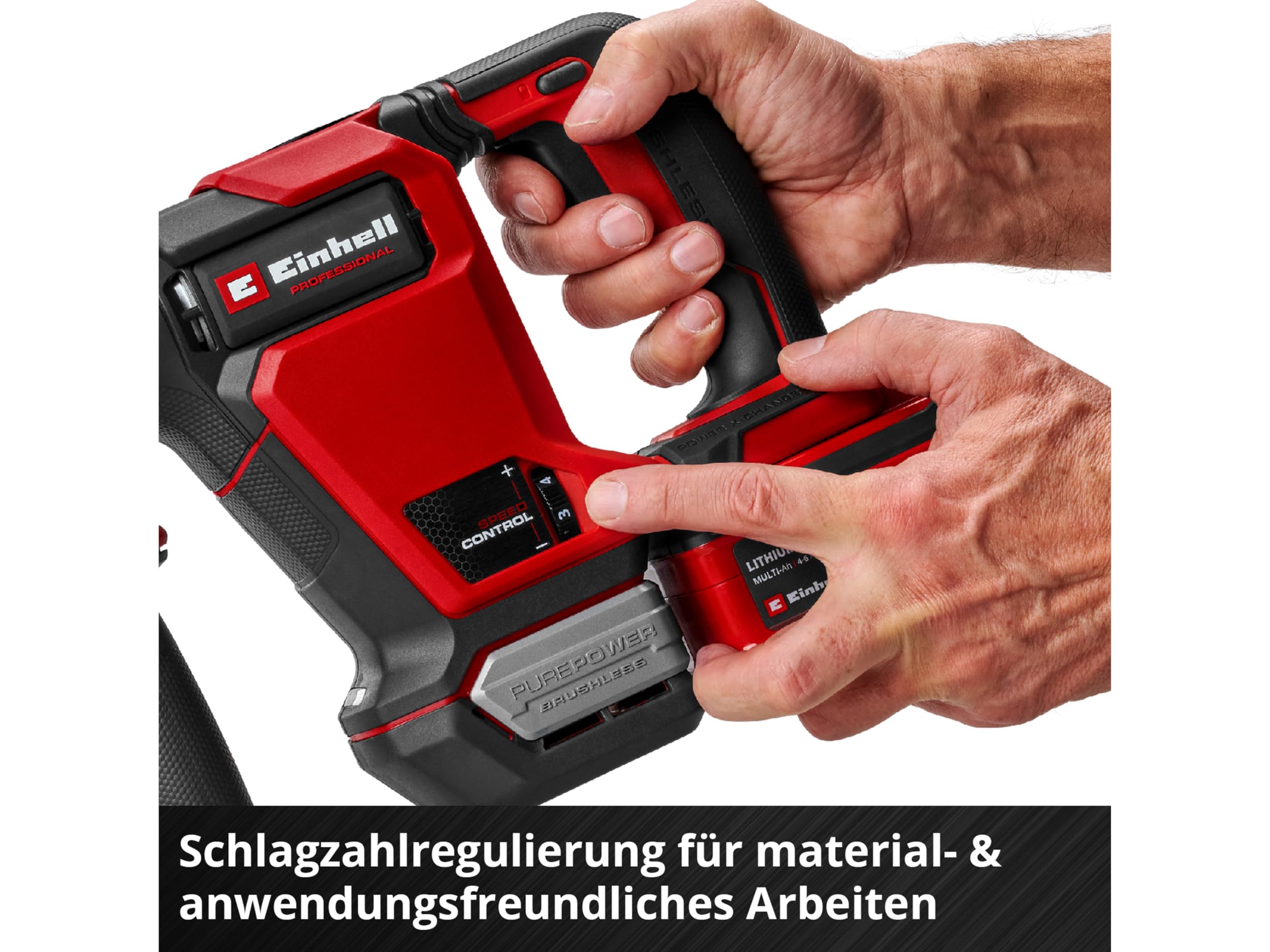 Einhell Profesjonalny bezprzewodowy młot niszczący TP-DH 18/4 Li BL-Solo Power X-Change (18 V, bez węgla, 4J, SDS-Plus, ciągły bieg, z dłutem ostrym i dłutem płaskim + walizka, bez baterii)