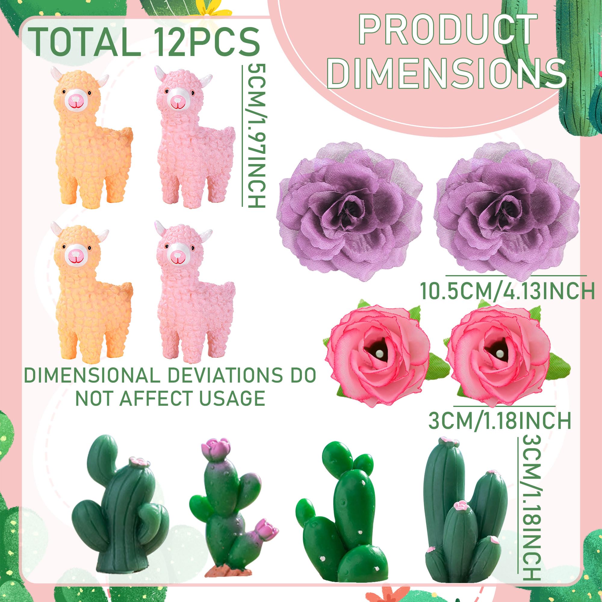 Llama Cactus Alpaca Cactus Cake Topper Decorations for Mexican Fiesta Birthday Baby Shower Cinco De Mayo Party Supplies - Image 2