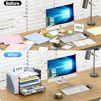 Desktop Organizer with File Holder, 4-Trays Paper Letter Tray Organizer with Drawer and 2 Pen Holders, Desk Organizers and Accessories for Office Supplies, Black (black)