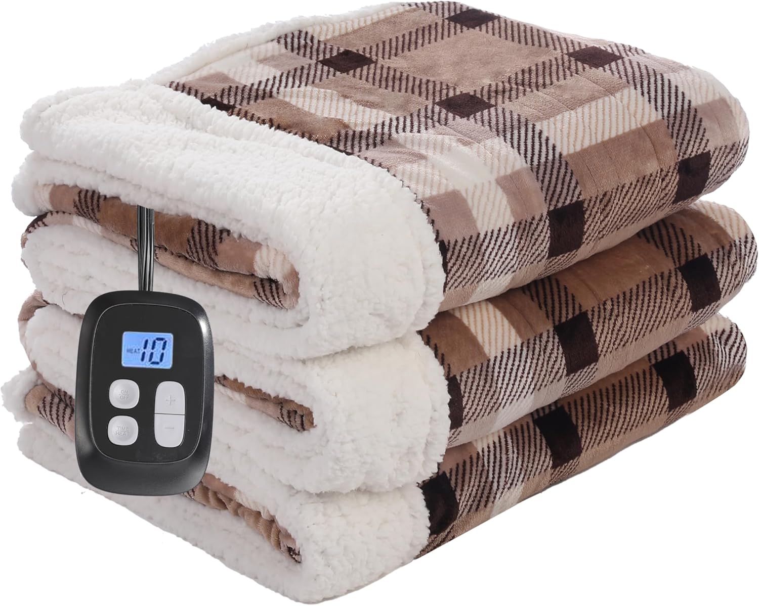 Electric Heated Blanket Full Size 72"x84", Soft Flannel with Overheat Protection, 10 Adjustable Heat Settings & 12-Hour Auto-Off Timer, Fast Heating for Winter Comfort, Brown Plaid - Image 7