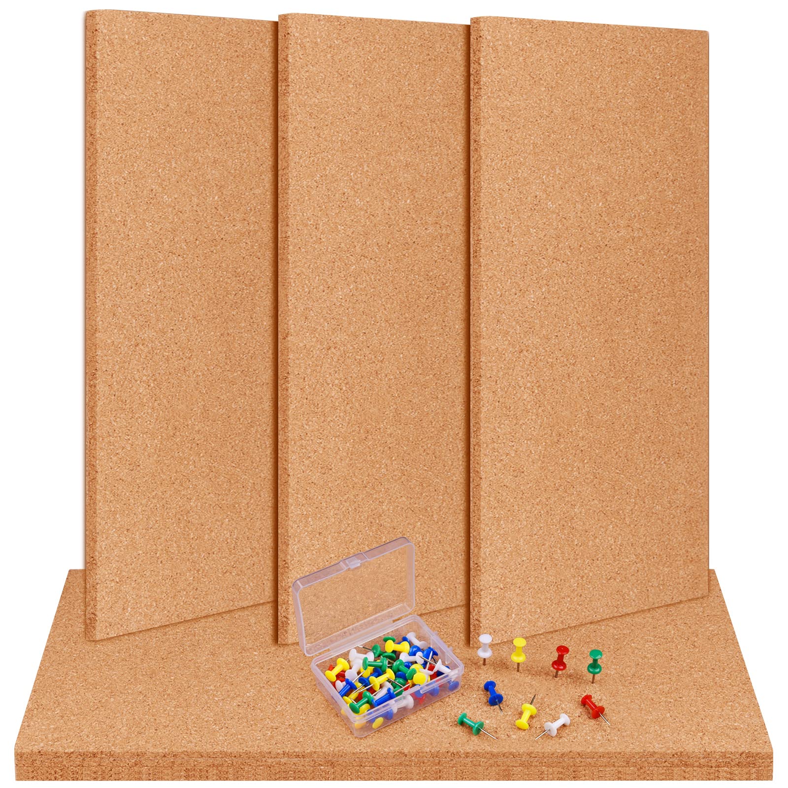 TUPARKA 6 Pack Cork Board Bulletin Boards 17"x8" - 1/4" Self-Adhesive Corkboards for Wall With 100 Push Pins, Square Cork Tiles for Home, School,