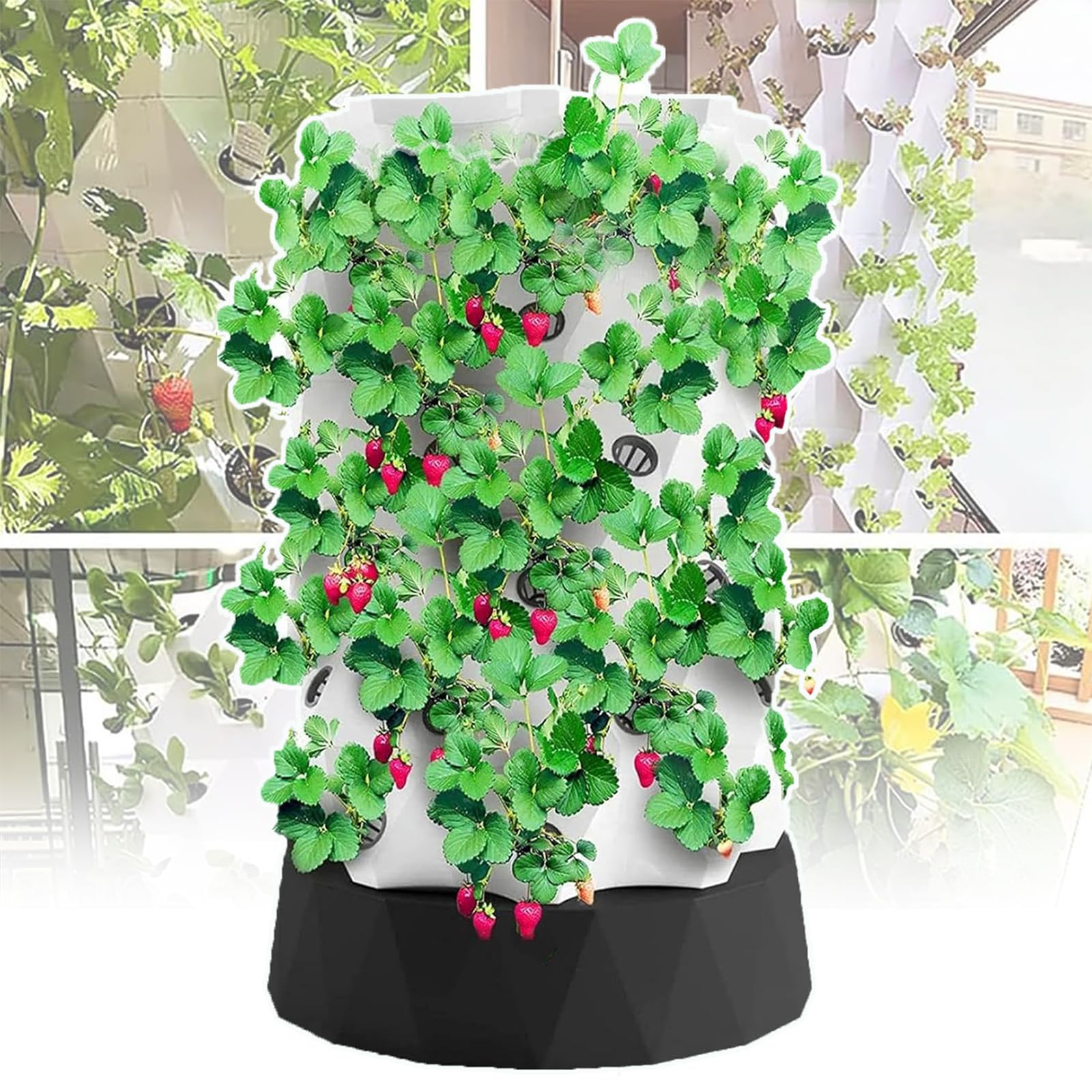 Torre idroponica con sistema aeroponico automatizzato, include tazza di stoccaggio dell'acqua, gabbia per piantare e tubi per la coltivazione di fiori, verdure e frutta