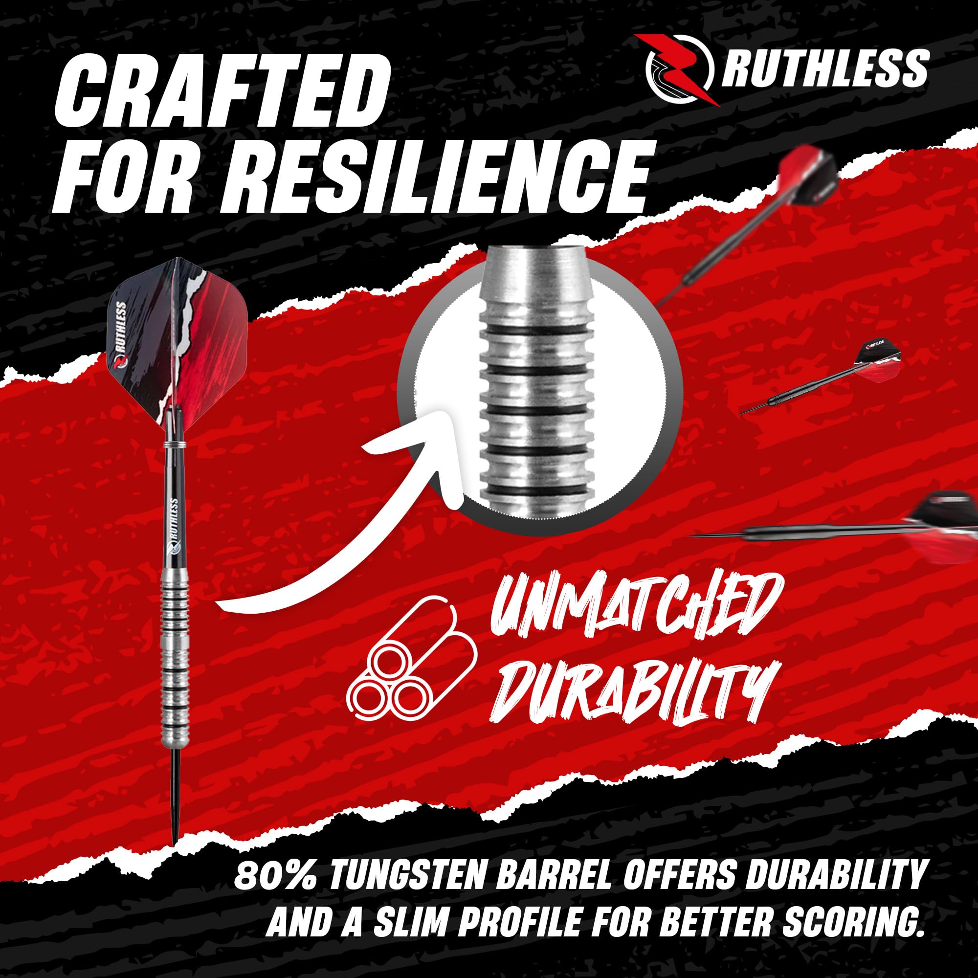 RUTHLESS Ranger II Professional Tungsten Steeltip Darts Set in 21g and 23g, with Flights and Stems Shafts (23g) - Image 4