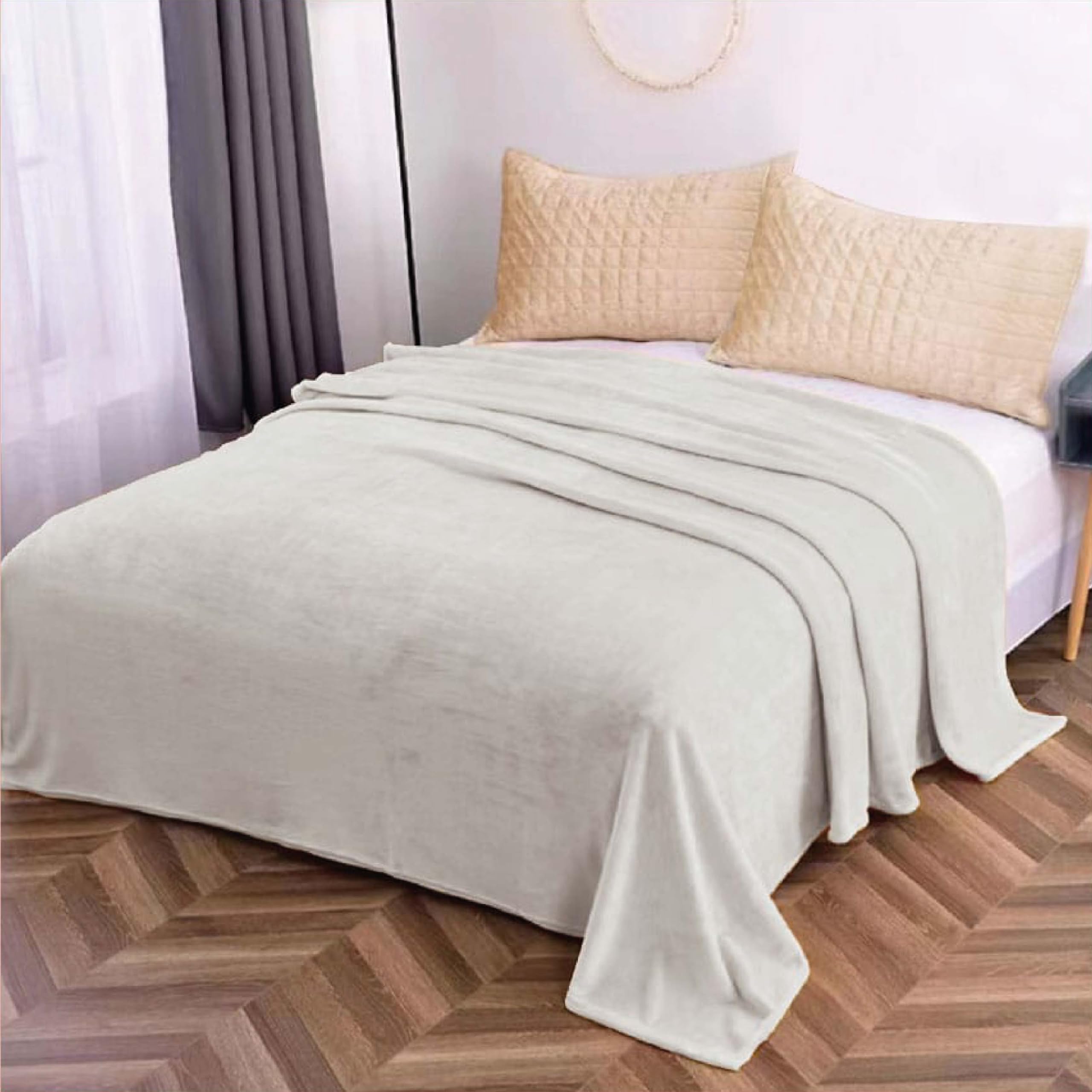 EliteHome Premium Comfort Flannel Blanket Single Size,All Season Lightweight Ultra-Soft Blanket for Bed, Couch,and Home (Light Grey, Single)