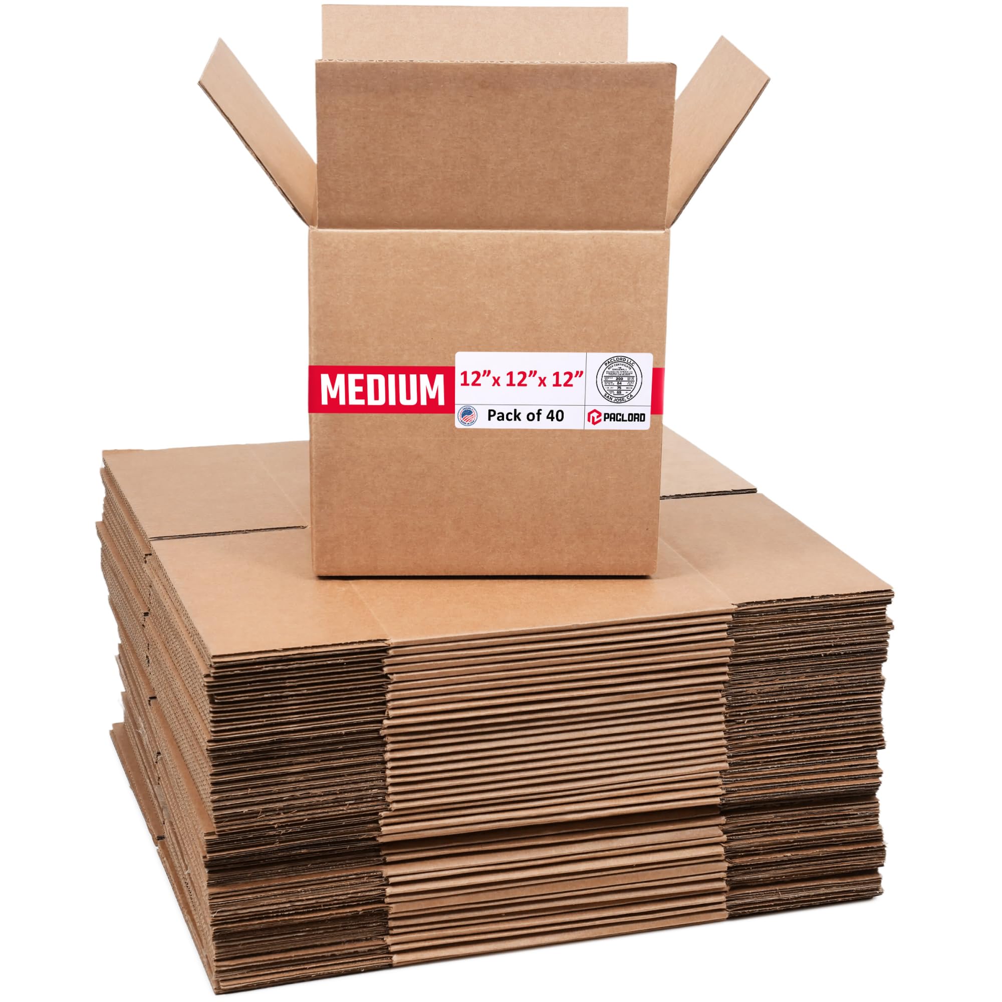 Medium Cardboard Boxes 12"L x 12"W x 12"H, Pack of 40 | USA-Made Packing Boxes for Moving, Shipping, or Storage - USPS, UPS, FedEx Approved - Professional Packing Supplies