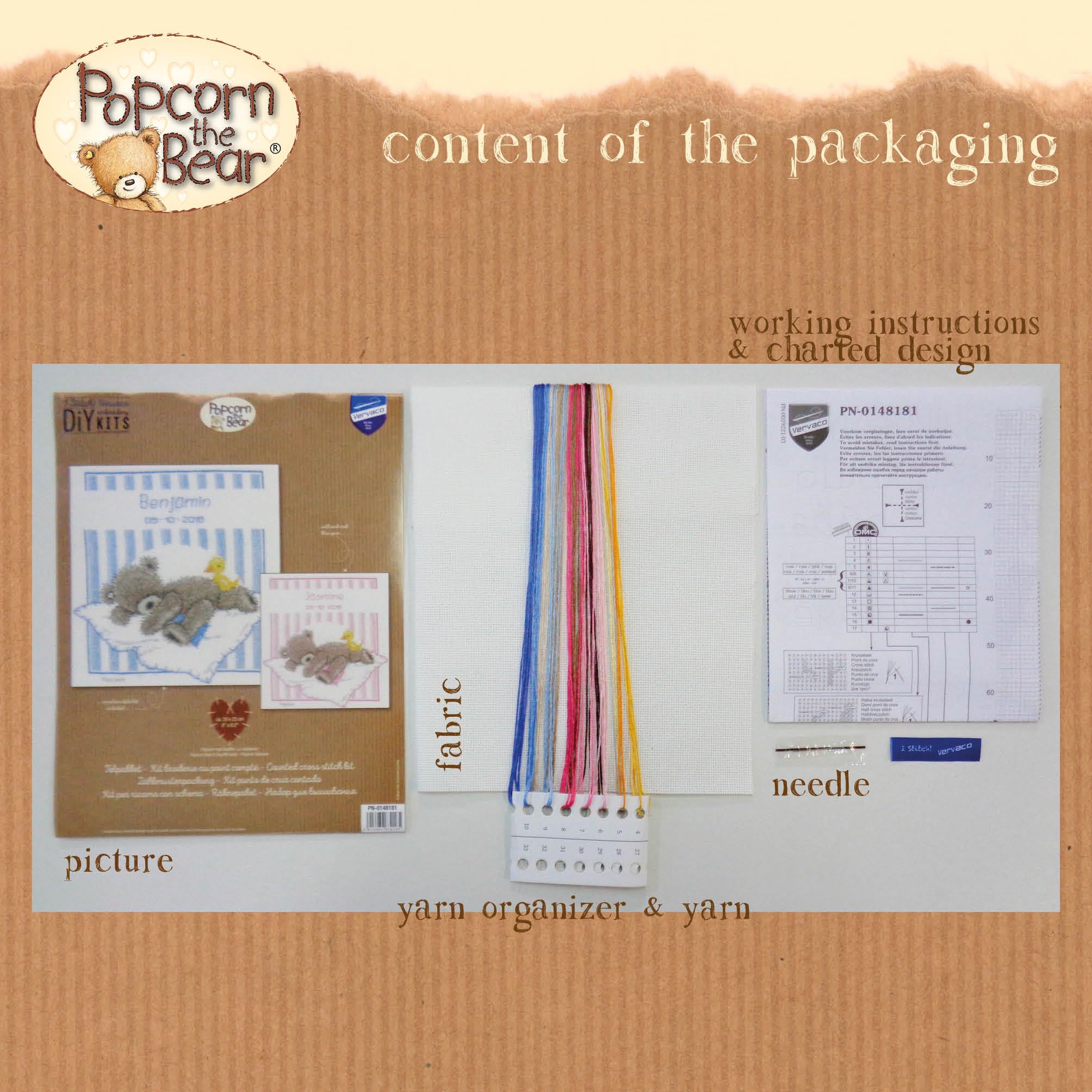 Vervaco Kit Point De Croix OURS RENIFLANT - Broderie DIY Naissance Bébé | 23x18cm | Instructions 8 Langues