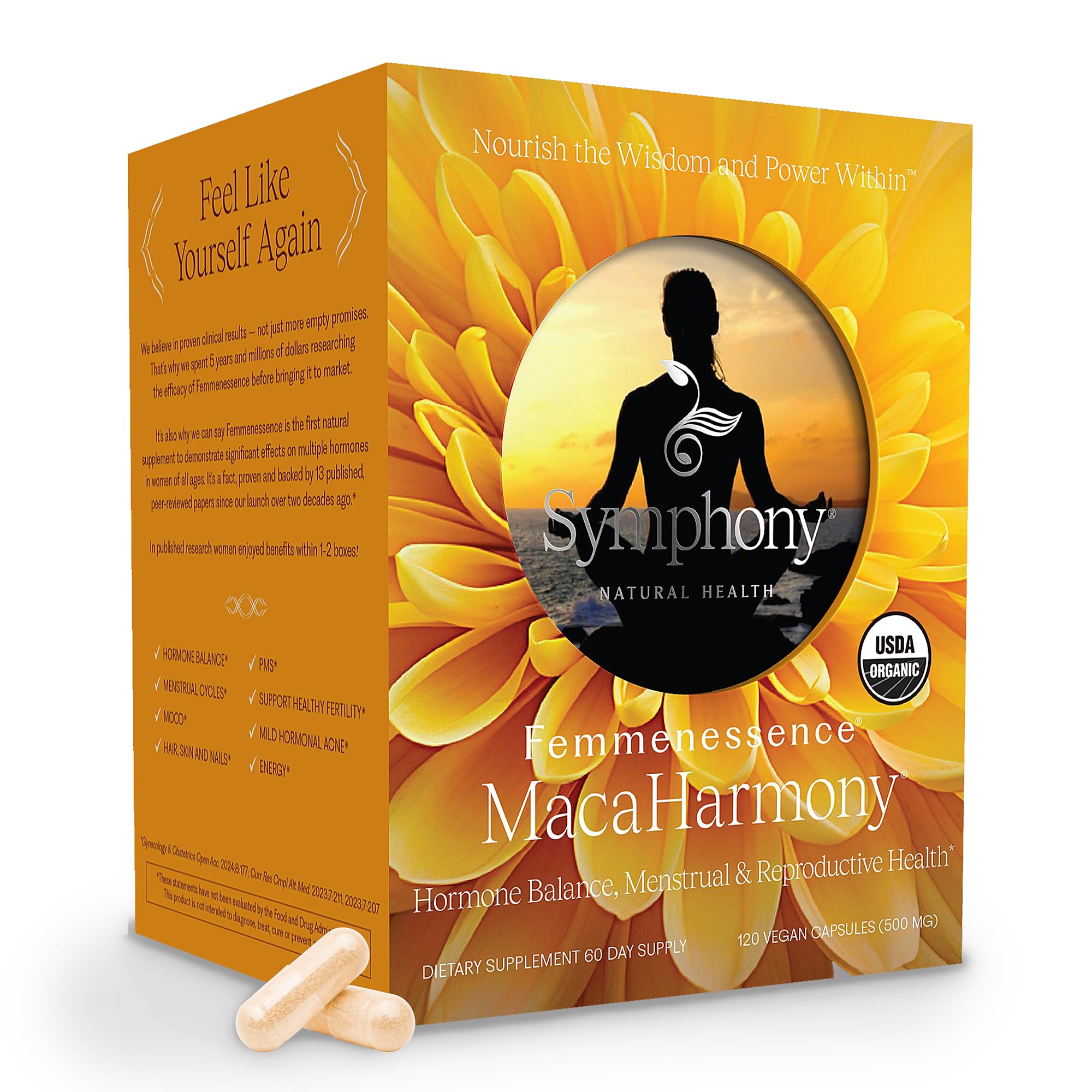 Femmenessence® MacaHarmony® – Clinically Studied Hormone Balance Support for Menstrual Health, PMS Relief, Mood, Skin & Fertility, 240 Natural Organic Vegan Capsules (120 Day Supply) — Amazon image 3
