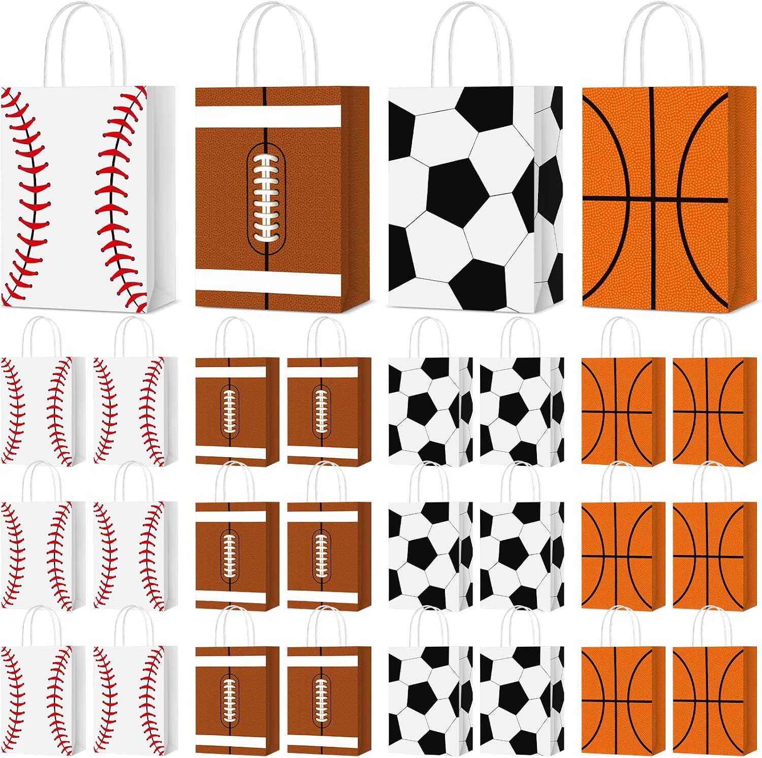 TaoBary 36 Pcs Sports Party Favor Bags Soccer Baseball Sports Themed Goodie Gift Treat Bags with Handles for Football Basketball Birthday Party Decoration Kids Baby Shower Supplies
