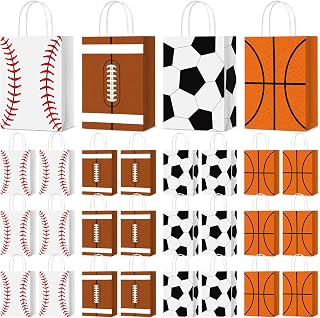 TaoBary 36個 スポーツパーティー記念品バッグ フットボール ボール グッズ おやつ ギフトバッグ ハンドル付き サッカー バスケットボール 野球 スポーツテーマ 誕生日パーティー装飾 キッズベビーシャワー用品