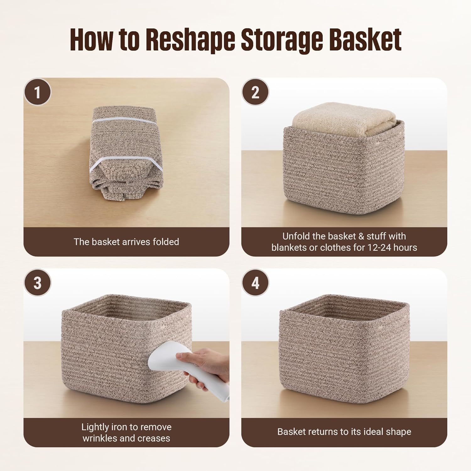 5-Pack Storage Cubes Woven Rope Baskets - 2 Sizes Organizer Bins for Closet, Shelf, Bookshelf, Nursery, Changing Table, Cube Storage Bins, Storage Baskets for Bathroom Toy & Home